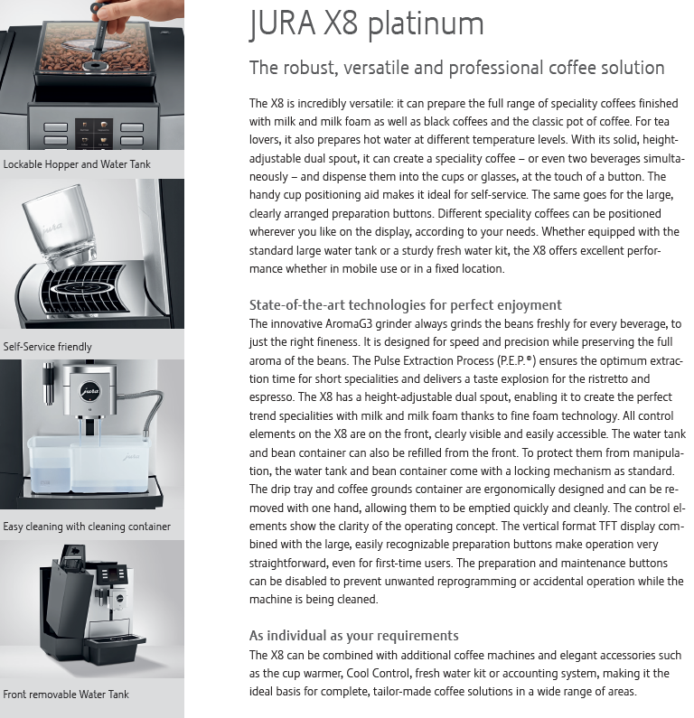 JURA X8 Platinum Splendour Coffee